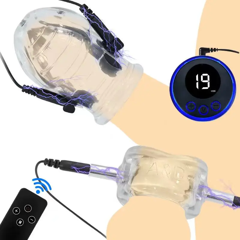 Estim Electric Shock Penis Ring Electro Trainer Massage Cup Chastity Penis Seelve Cockring For Men Dick Electrostimulation electro sex toys electric sex toys