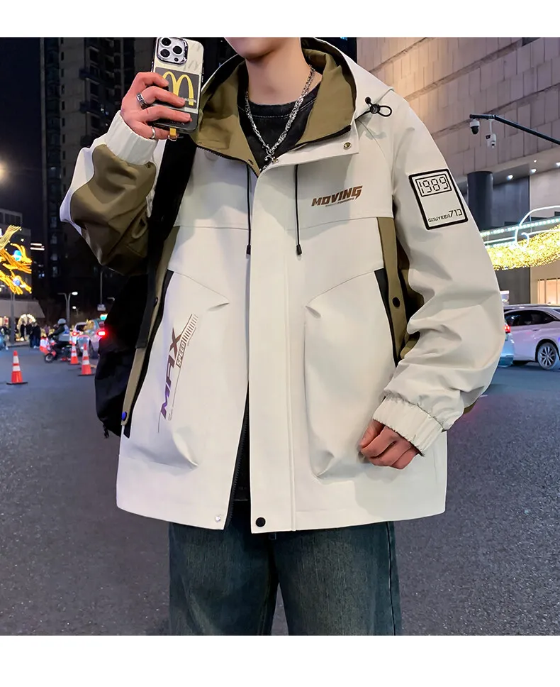 Modische Jugend-Windjacke mit Reißverschluss 2026 Frühling Herbst Lässige Herren-Kapuzenjacken Streetwear Lose Mäntel Herren Outdoor-Oberbekleidung – Detail 10