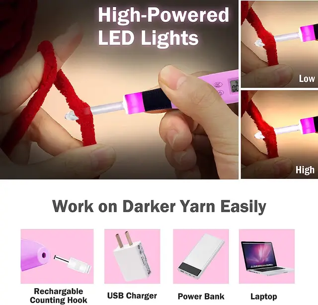 17-Piece Crochet Hook Set with LED Light & Digital Row Counter 2