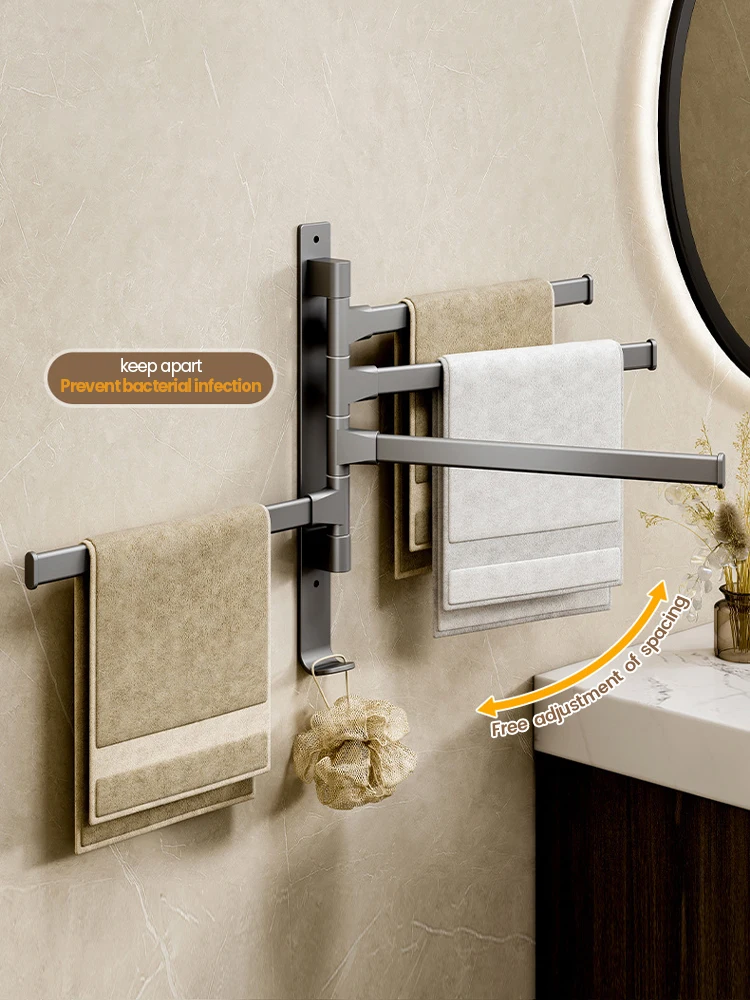 Bathroom Rotating Towel Bar Wall Mounted Non Perforated Iron Towel Storage Rack Household Bathroom Storage Products towel rack
