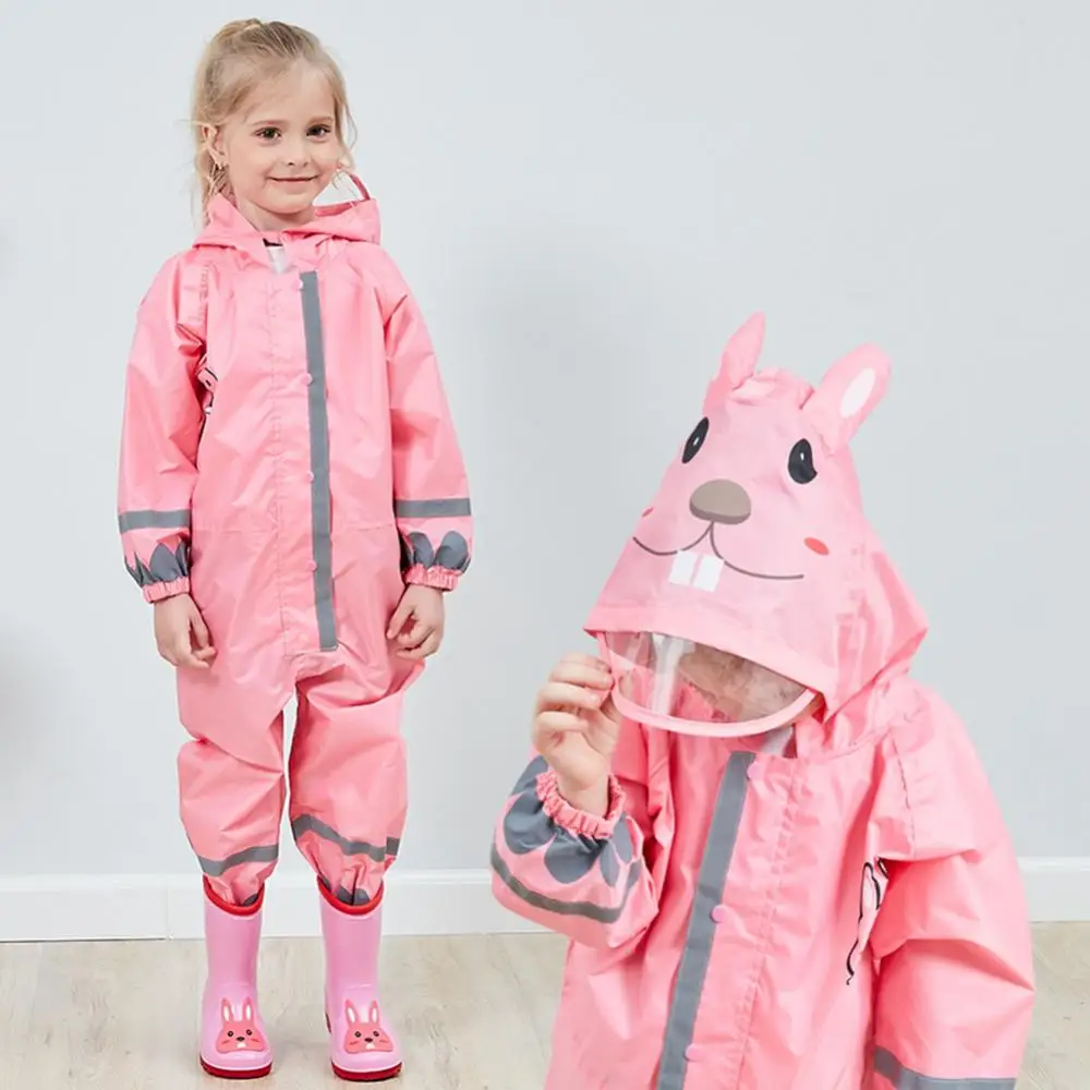 Unisex Kids 3D Cartoon Animal Reflective Strip Hooded Raincoat Poncho Coverall raincoat poncho