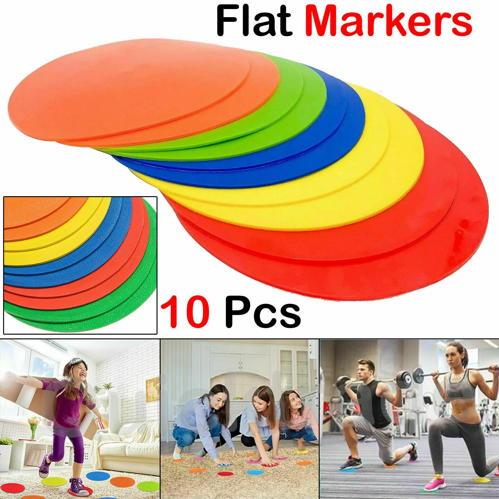Set De 10 Conos Planos Antideslizantes Para Deportes - Marcadores De Suelo Flexibles Y Duraderos - Ideal Para Entrenamiento