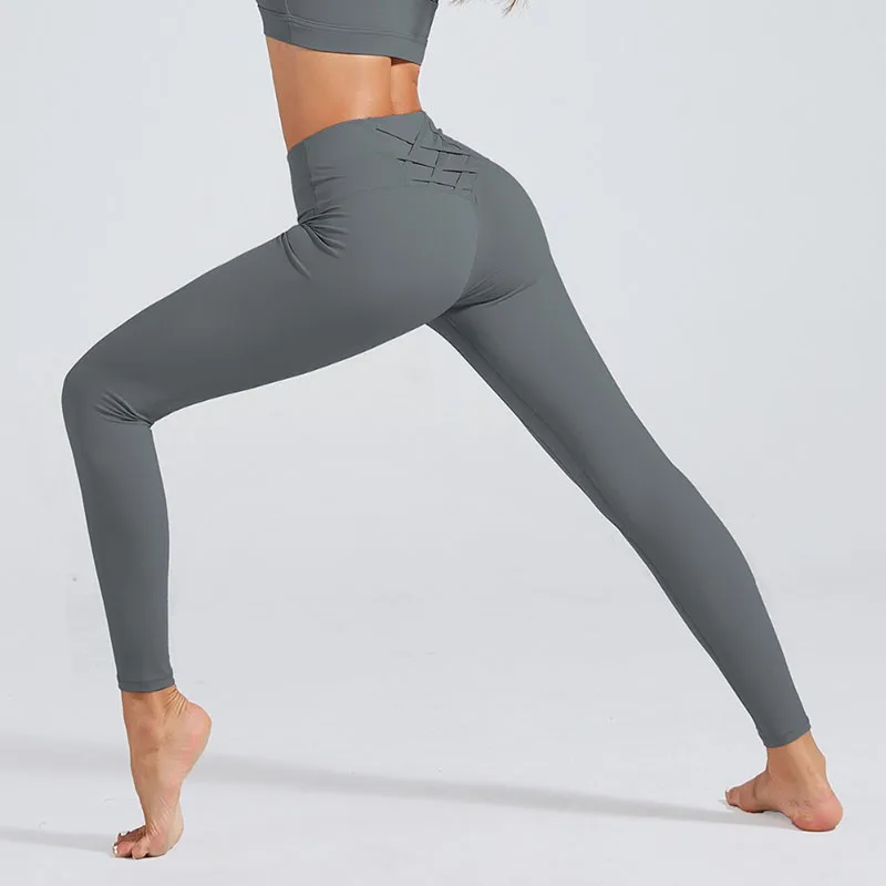 Women Leggings High Waist Slim Cross Leggings Fitness Elastic Quick Drying Push Up Leggins Workout Femme Solid Color