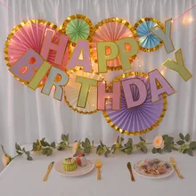 1Set Candy Color HAPPY BIRTHDAY Paper Fans Banner Bunting DIY Pendant Wall Hanging Garlands For Birthday Party Baby Shower Decor