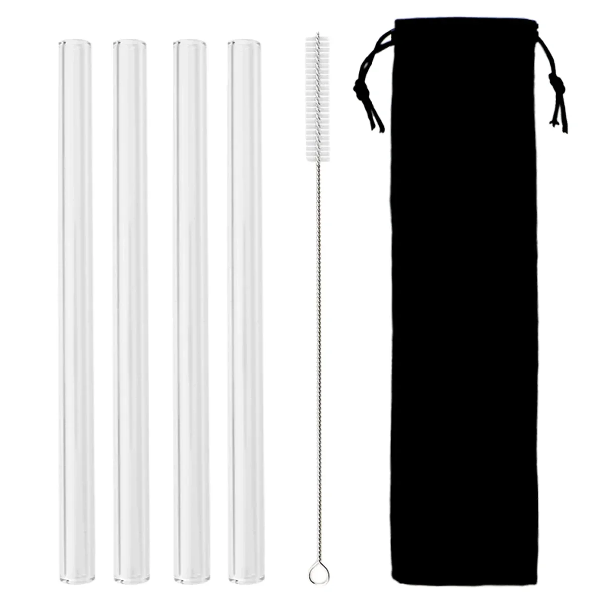 6pcs Reusable Glass Straw Wide 12mm Pearl Milkshake High Borosilicate Bubble Tea Straw with Brush Party Home Bar Accessories