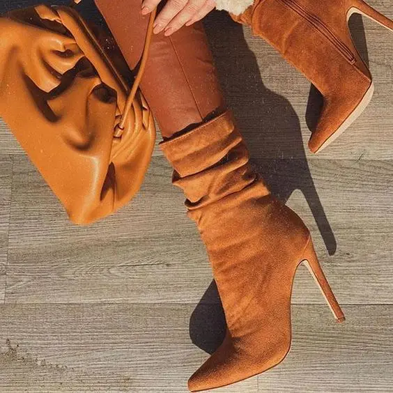 

2022 New Spring and Autumn Solid Color Suede Pointed Elastic Fashion Side Zipper Sexy Ankle Boots