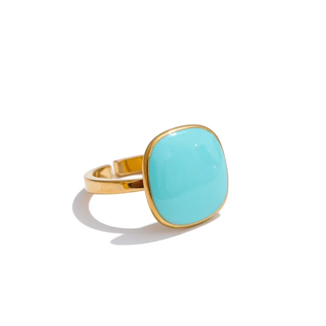 Yhpup – bague carrée réglable en acier inoxydable plaqué PVD doré 18 carats, bijoux de charme populaires d'été, cadeau