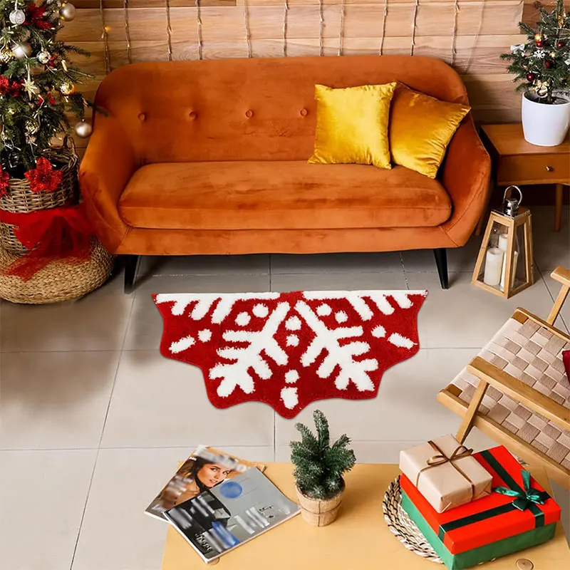 Floor Mat Red Christmas Snowflake Imitation Cashmere Carpet Semi-circular Winter Anti Slip Bathroom Mat Decoration Home Door Mat Decor