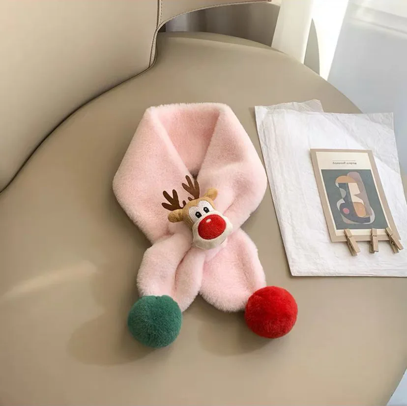 Children's Scarf Winter Warm Baby Plush Neck Thickened Windproof Neck for Boys and Girls Cute Christmas Deer Scarf