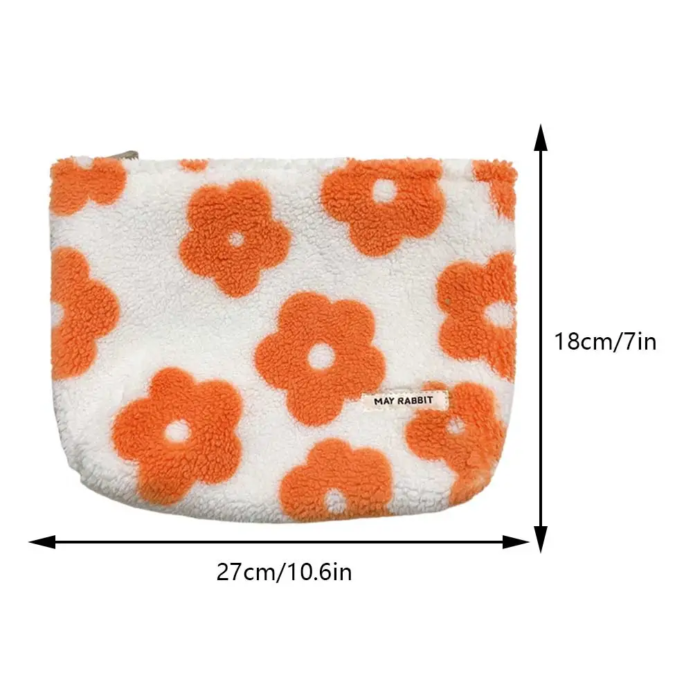 Plush Fashion Clutch Purse with Zipper Cute Floral Kawaii Make Up Pouch for Purse Pencil Pouch for Women Teen Girl