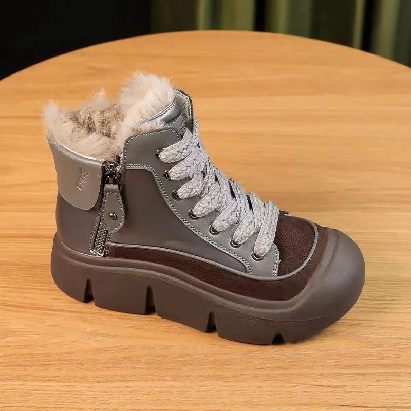 

Women's Short Boots 2023 Winter Fashion New Casual High Top Lace Up Snow Boots Soft Comfortable Thick Sole Cotton Shoes Trend