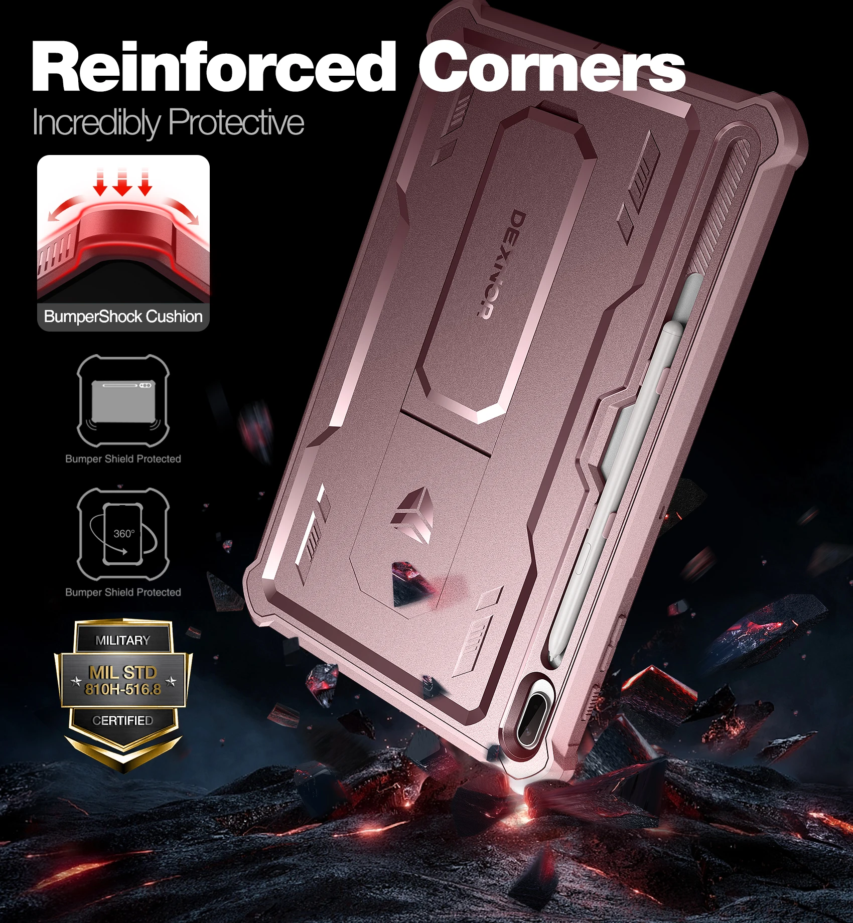 Resistente à Prova de Choque com Suporte de Caneta Capa Protetora de Corpo Inteiro para Samsung Galaxy Tab s8 Mais s7 Mais com Protetor de Tela Embutido - Imagem 3