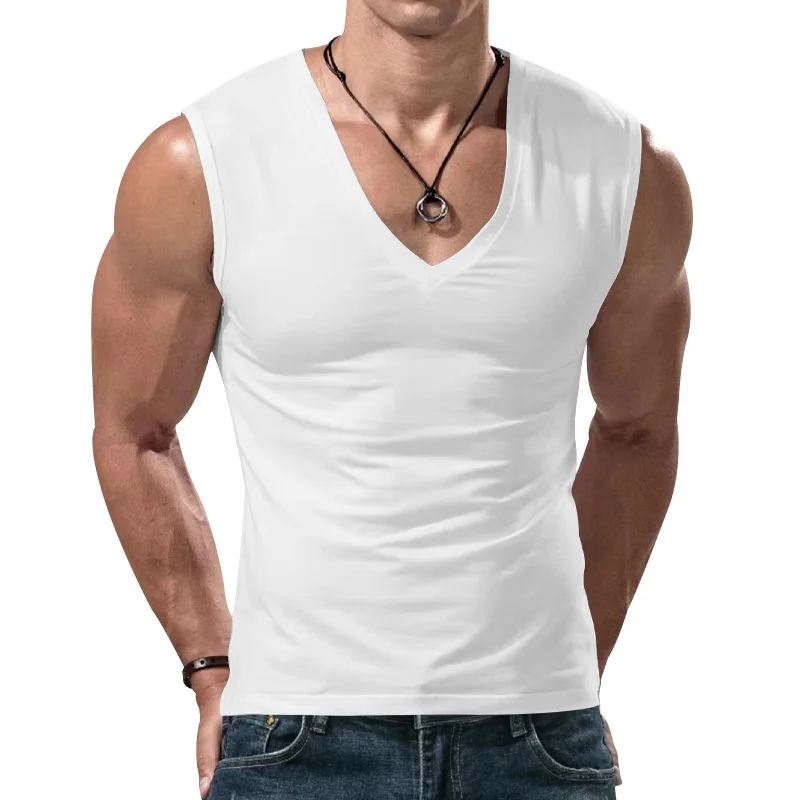 2025 sommer Komfortable Einfarbig V-ausschnitt Tank Tops Casual Atmungsaktive Ärmelloses T-Shirt Männer Sport Weste männer unterhemd Tops – Detail 11