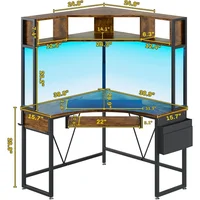 Small Computer Desk with Hutch & LED Lights, Triangle Corner Computer Desk with Keyboard Tray, Storage Bag 2