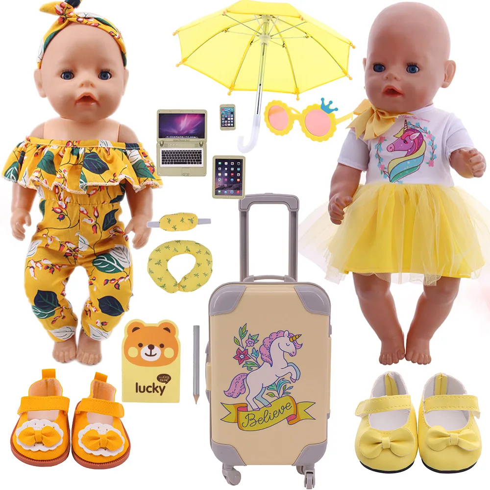 Yellow Series,43Cm Rebirth Doll Mini Umbrella Glasses,Swimsuit,18 Inch,DIY Toy Gift Giraffe/Unicorn Printed Rebirth Accessories