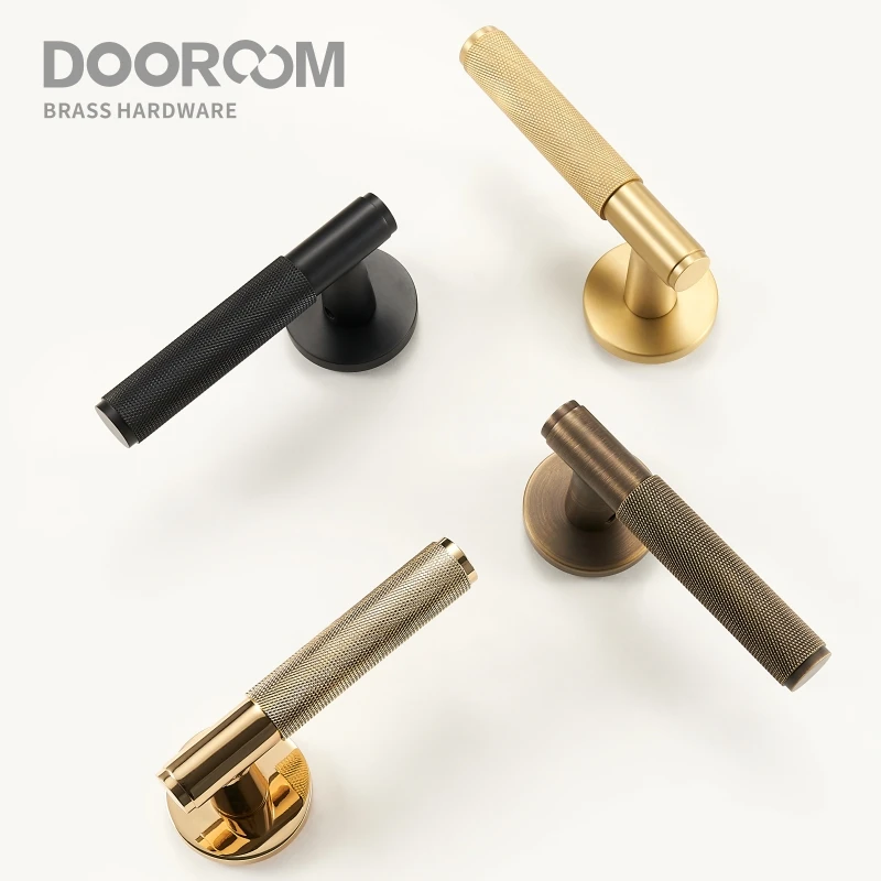 Dooroom Brass Door Lever Set Knurled Privacy Passage Dummy Thumbturn Lock Handle Set Knurled Hardware