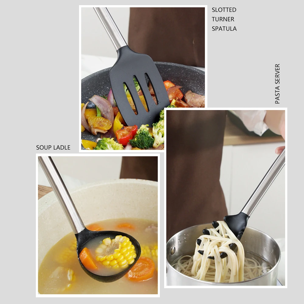 Silicone Cooking Tools Heat Resistant with Stainless Steel Handle 1pc Kitchen Utensil