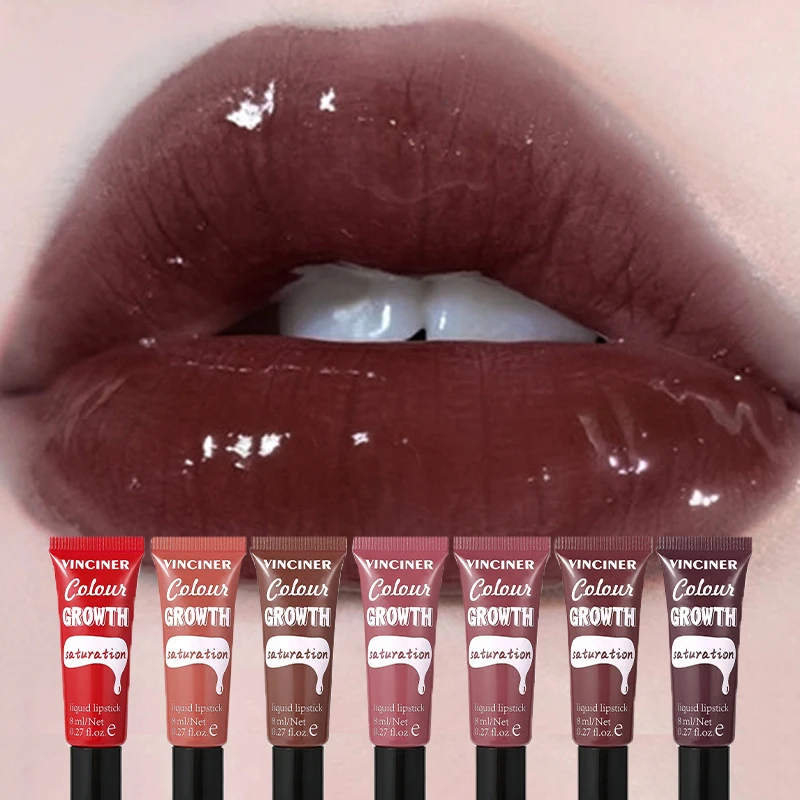 Punk Dark Coffee Mirror Water Liquid Lipstick Moisturizing Grape Purple Mirror Lip Gloss Red Brown Water Gloss Lip Tint Makeup
