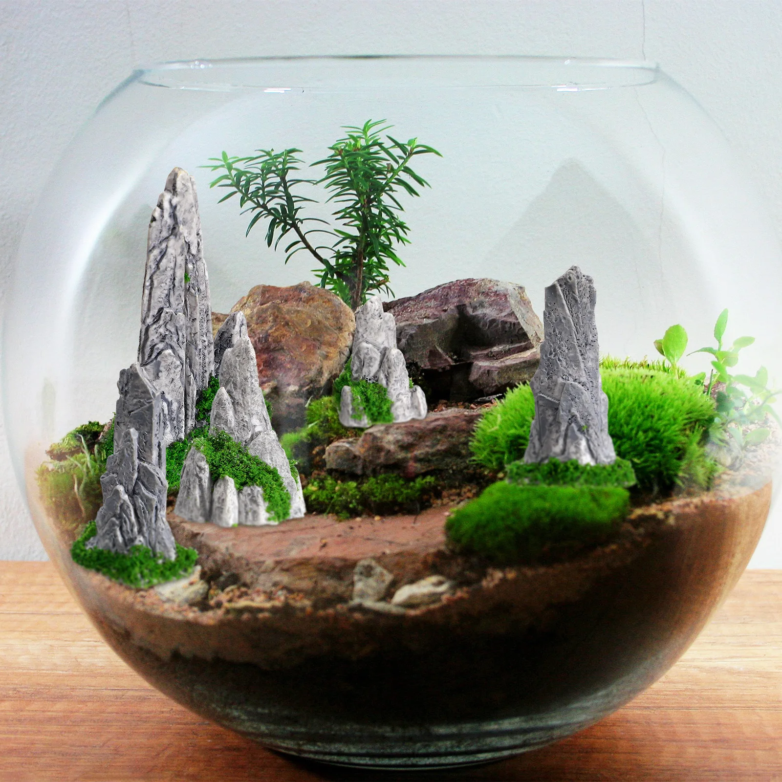 Lot 3 Ornements Paysagers Miniatures Pierres Pagodes - Décoration Jardin Zen Bonsaï Micro Paysage