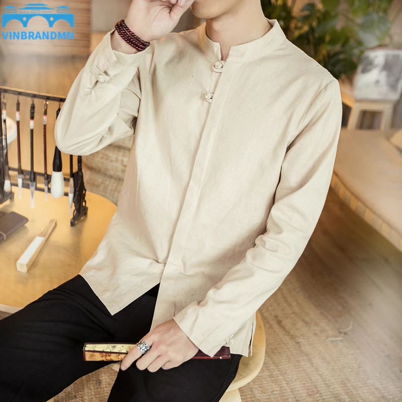 

Chinese Top Men's Classic Solid Color Shirt Large Size Stand Collar Tang Suit Long Sleeve Business Casual White Collar Uniform