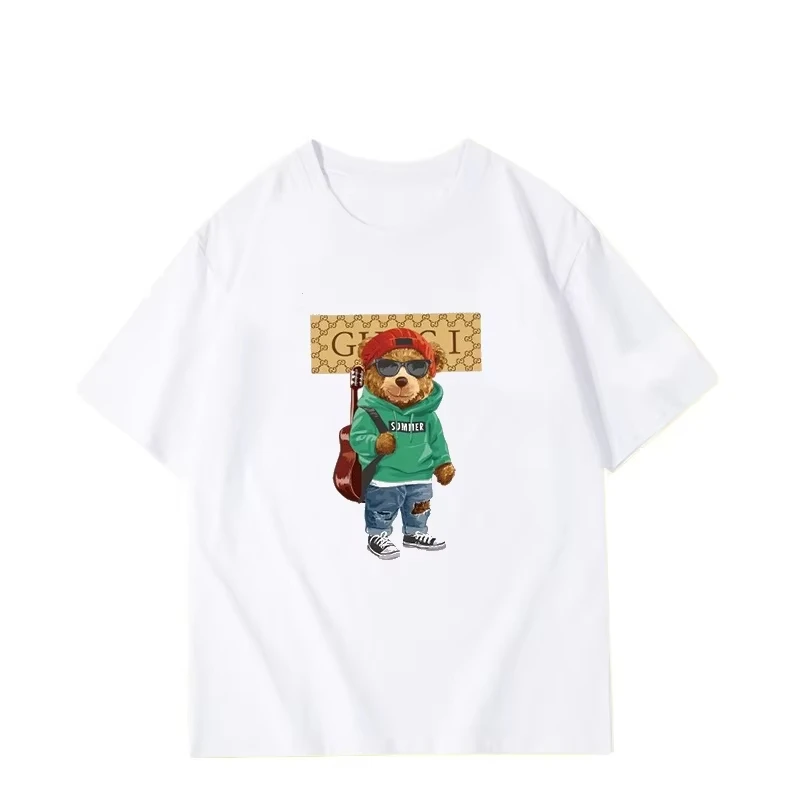 Fashion Luxury Brand Collaboration T-shirt with Teddy Bear Print Pattern Pure Cotton Leisure Vacation Harajuku cotton short sleeved shirt