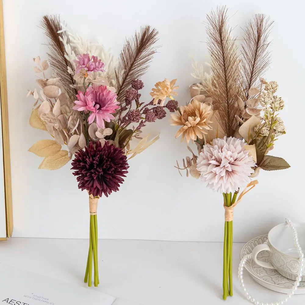 Künstliche Blumen Seiden-Schilfgras-Chrysanthemen Hochzeits-Brautstrauß DIY-Geschenke Heim-Raumdekoration Festival Outdoor-Garten Bogen-Dekoration – Detail 5