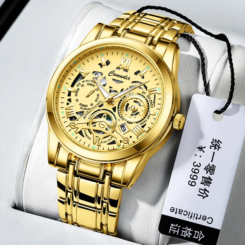 

Brand Trend Men's Sift Watch Automatic Movement Hollow Waterproof Luminous Hand Clock Male's Stainless Steel Quartz Wristwatch