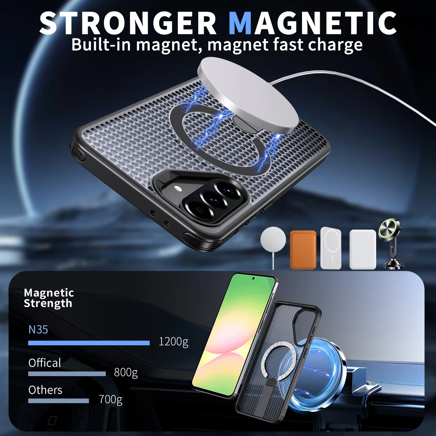 Magnetic Cooling Hole Design Metal Bracket Case - Premium Back Cover