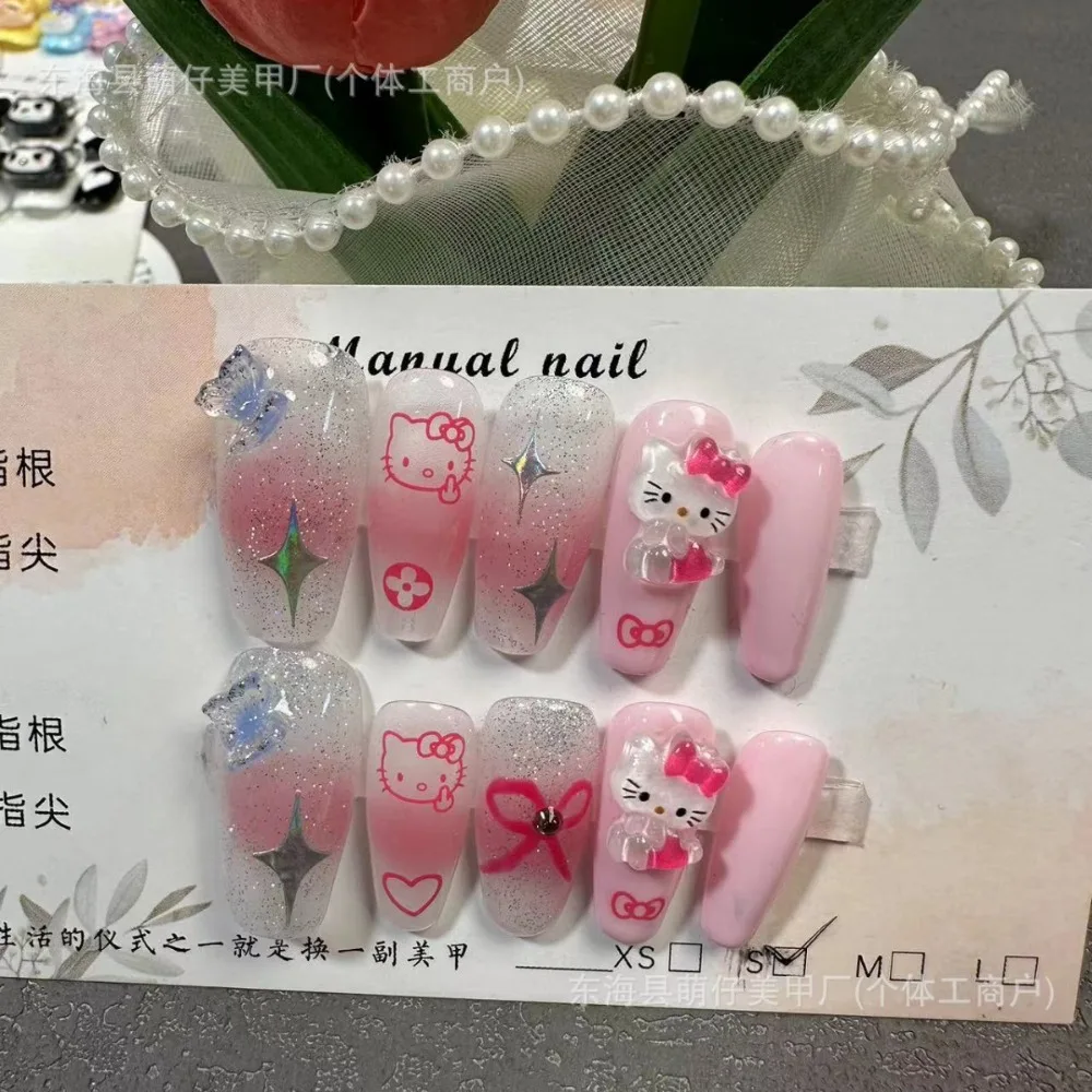 

Sanrio Kawaii Hello Kitty Y2k Handmade Manicure Patch Collection FakeNails Detachable Finished Nail LengthShort Schoolgirl Gift