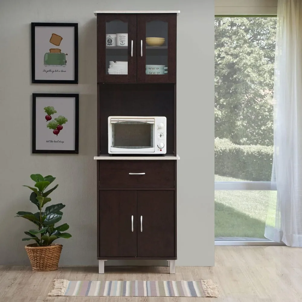 Top and Bottom Enclosed Kitchen Cabinet, Chocolate-Grey