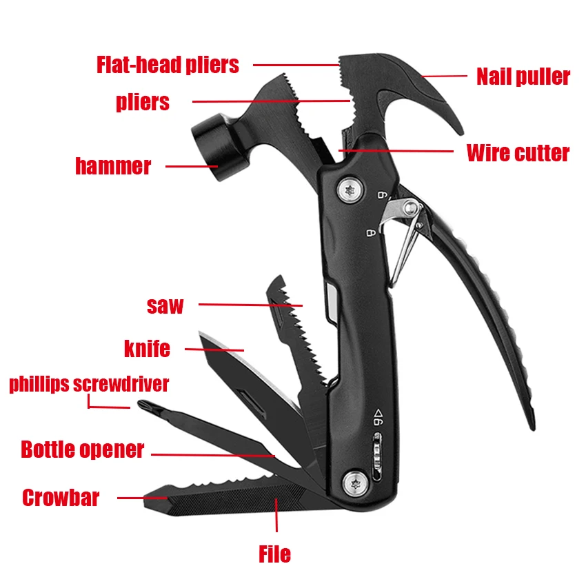 Multi-functional claw hammer multi-purpose mini hammer outdoor camping and mountaineering tools multi-tool pliers men's gift