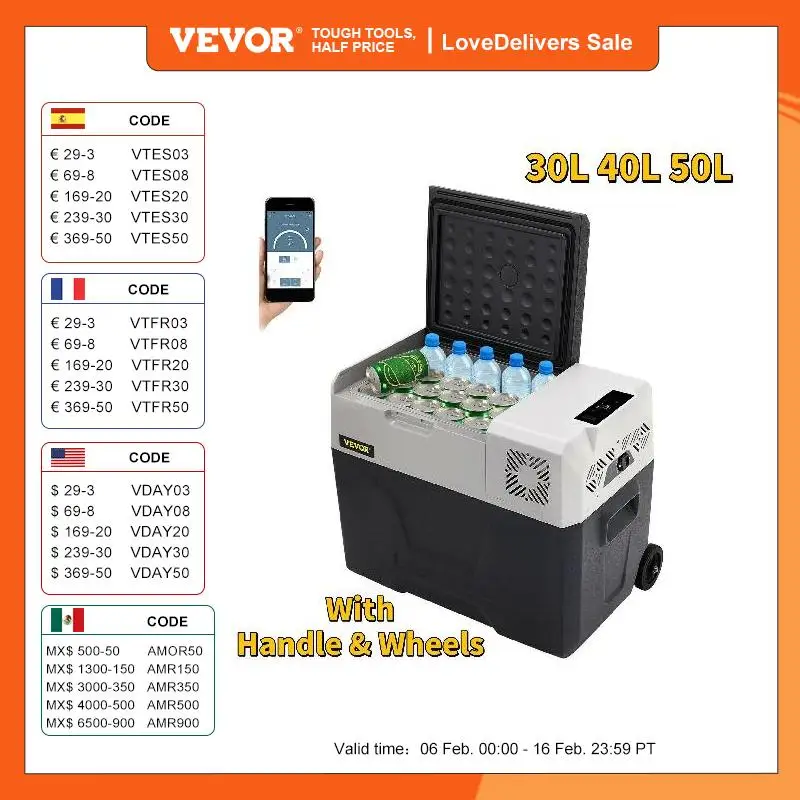 Vevor Mini Frigorifero Portatile Per Auto Congelatore 30L Schermo Led Digitale, Frigo Portatile Capienza 30/40/50L Campeggio Viaggio Auto Schermo Di C