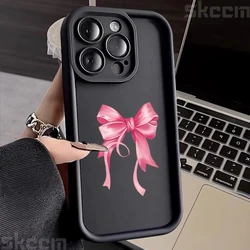 Chic Light Pink Bow Silicone Phone Case - Anti - Drop Soft Cover - 7Plus or 8Plus (Black DSF221)