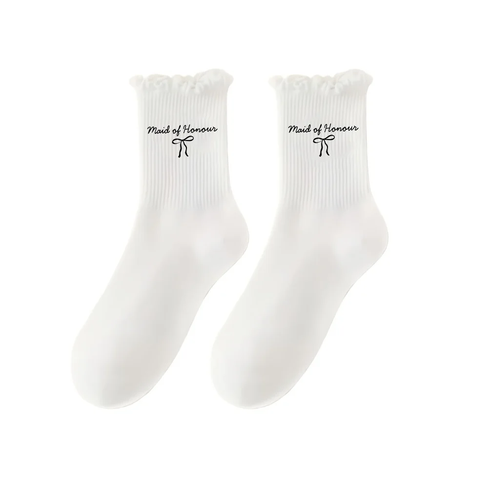1 Paio di Calzini Corti Bianchi da Sposa per Damigelle, Accessorio per Festa Nuziale, Regalo per Addio al Nubilato - immagine 5
