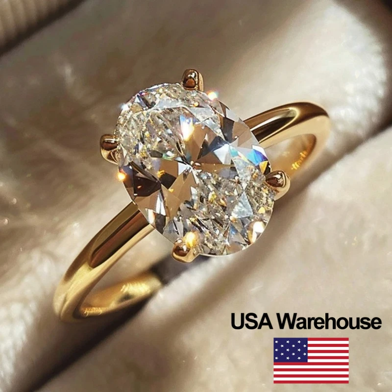 925 Sterling Silver 1-8CT Zircon Oval Stone Ring for Women Engagement Wedding Jewelry