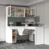 L-Shape Office Desk with Height Adjustable Top, Computer Desk with Drawers and Shelves,Corner for Home Office Living Room, White 2