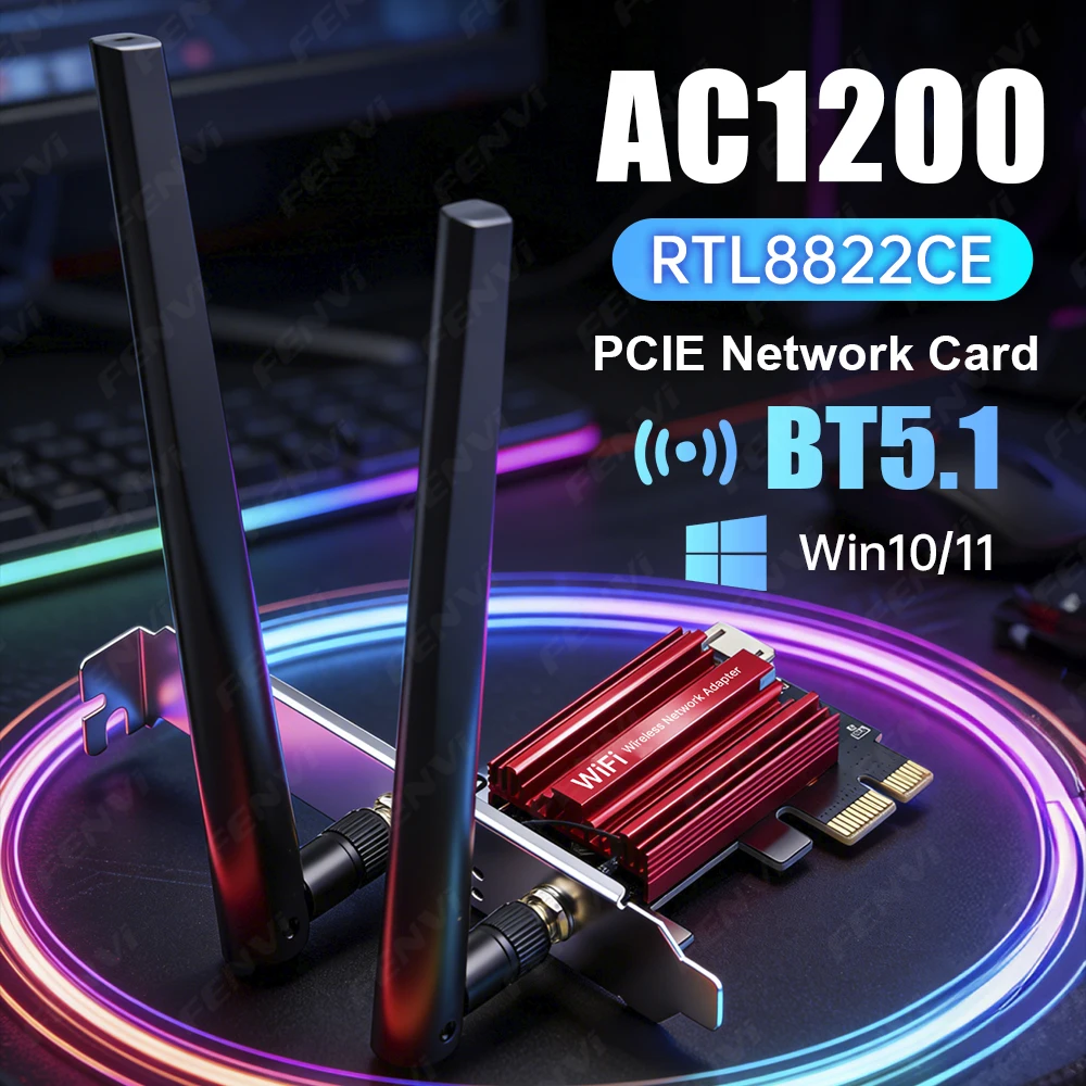 WiFi 5 AC1200 PCI-E 무선 어댑터 RTL8822CE BT 5.1 듀얼 밴..