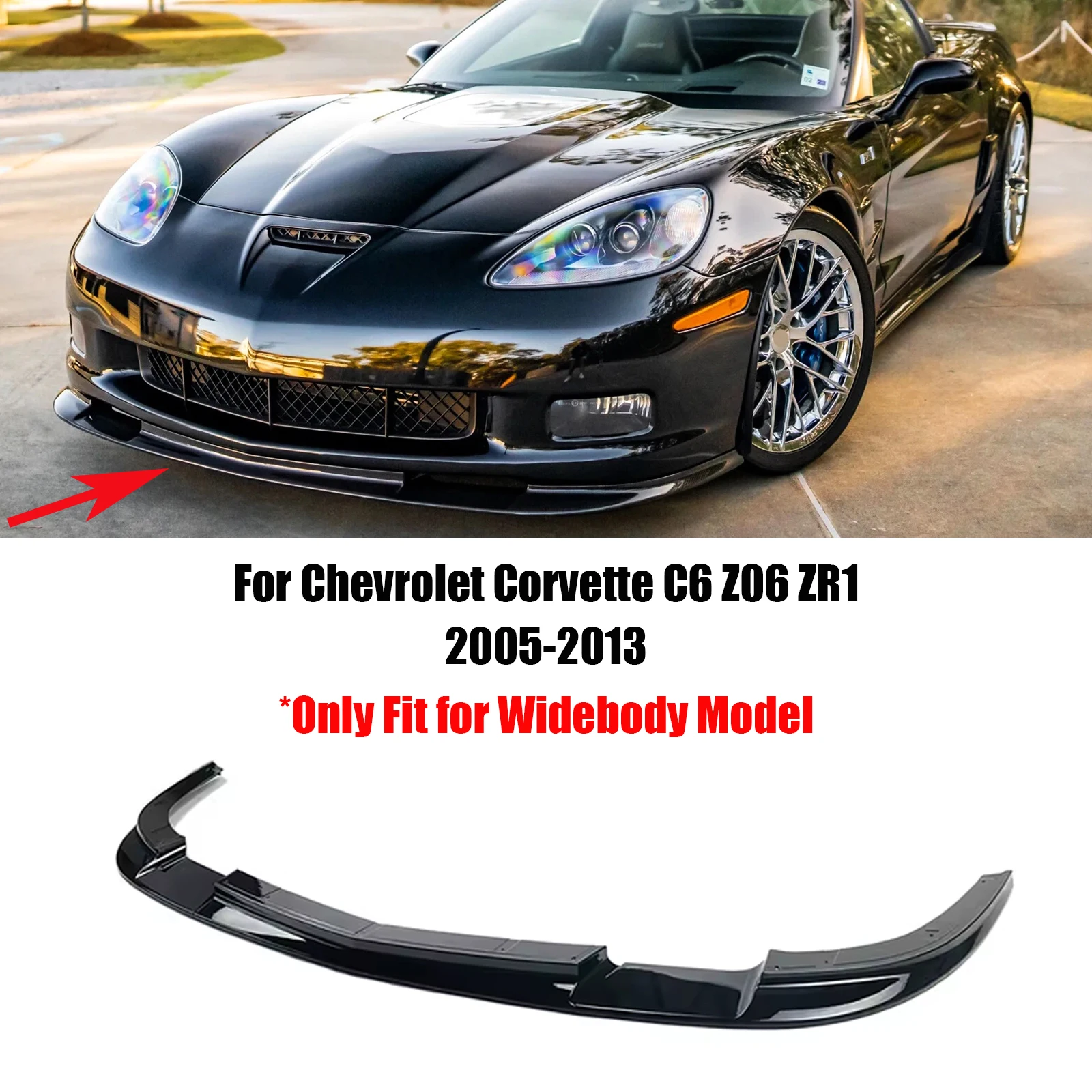 쉐보레 콜벳 C6 와이드바디 2005-2013 Z06 ZR1 스타일 프론트 범퍼 립 스..