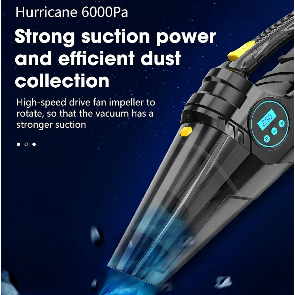 Car Inflator and Vacuum Cleaner Dual Use Portable Electric Tire Inflator Emergency Lighting Car Supplies