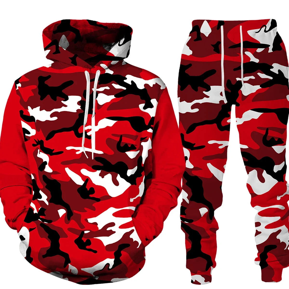 Men Camouflage Printing Hoodies Set Fashion Tracksuit 2 Pieces Sweatshirt Sweatpants Suit Casual Clothing Male Autumn Outfit