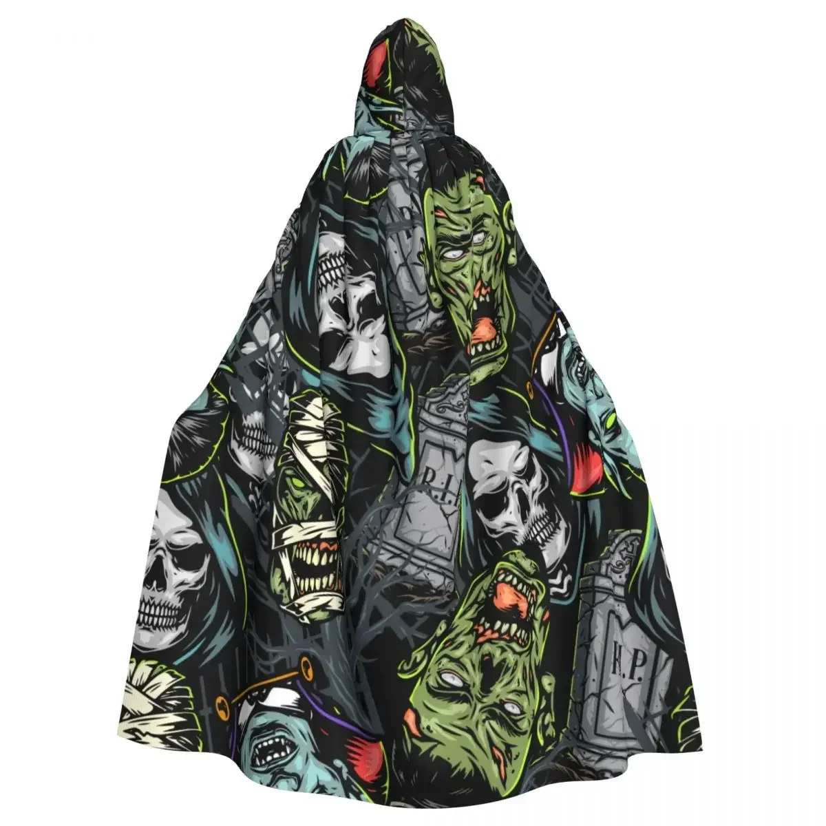 

Unisex Adult Tombstones Creepy Vampire Grim Reaper Zombie Mummy Heads Cloak With Hood Long Witch Costume Cosplay