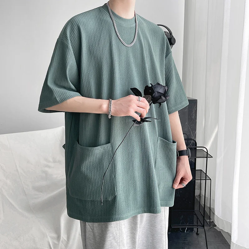 

High Quality Men Trend Pockets T Shirts Summer Mens Short Sleeve Fashions Male Solid Simple Daily Tees 2023 Harajuku T-Shirt