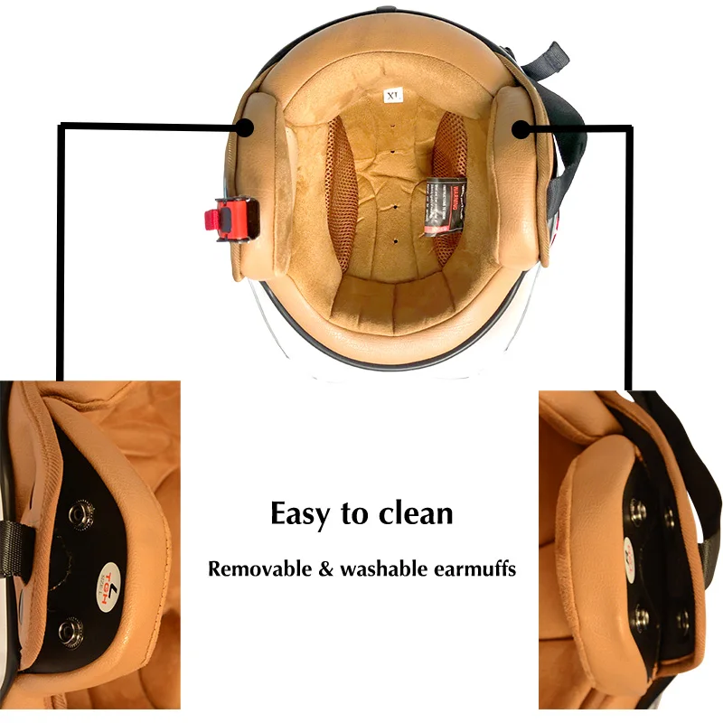 BEON 하프 페이스 헬멧 성인 남성 및 여성용 3/4 오픈 페이스 레트로 빈티지 스쿠터 오토바이 제트 헬멧, 바이저 도트 승인 