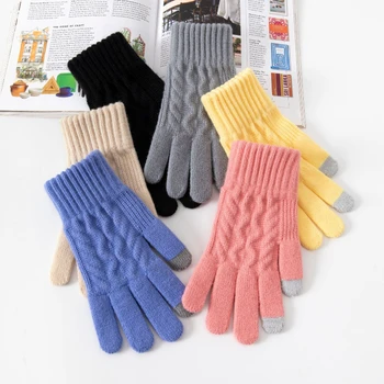 Warm and Cold-proof Knitted  Gloves  Solid Color  High-end Touch-screen  Gloves Thickened and Velvet Riding Gloves