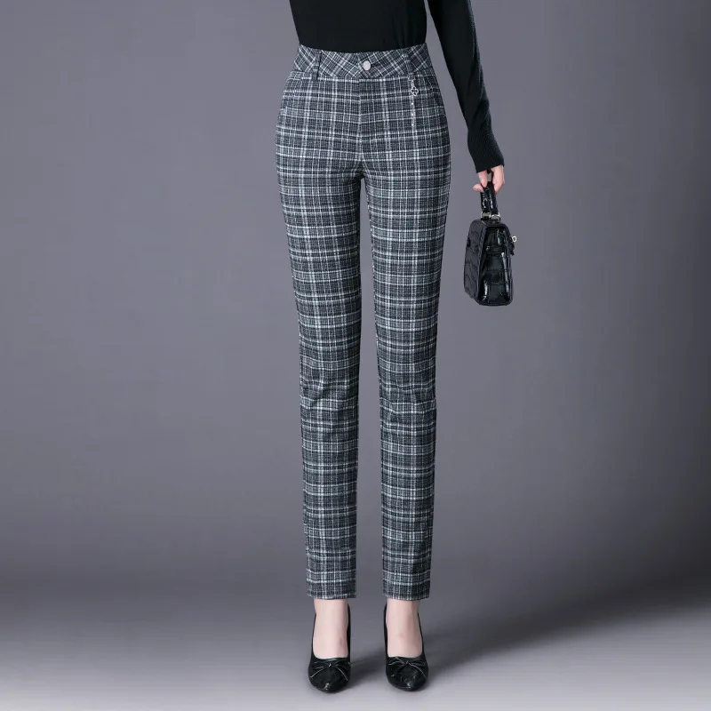 Woolen Plaid Pants Autumn and Winter New High Waist Slim Women's
