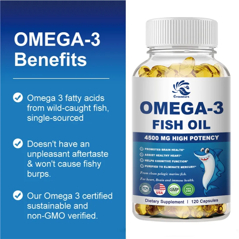 Fish Oil Capsules Greensure Omega 3 Support Brain & Nervous System Health Cardiovascular & Skin Health