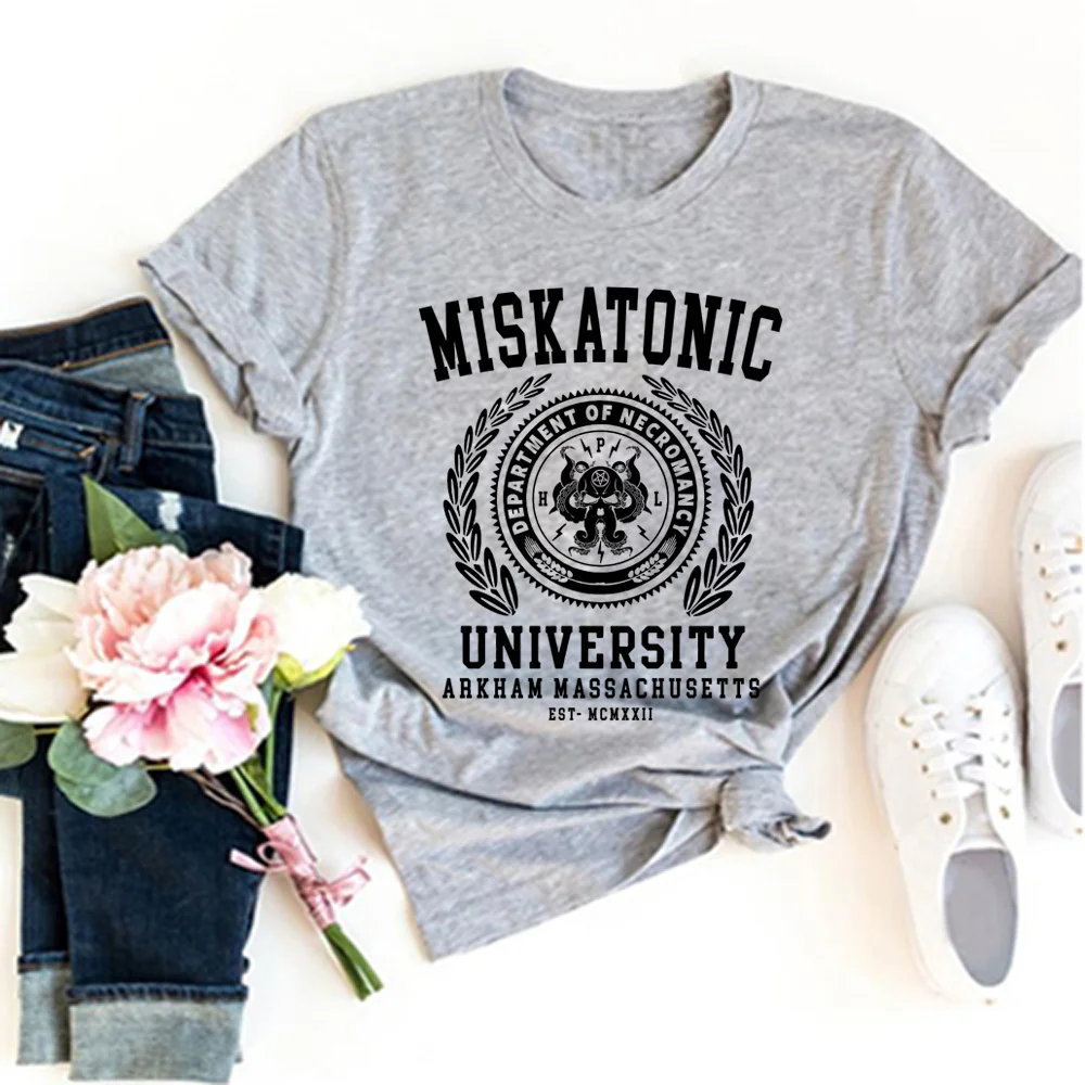 

Футболка CTHULU AND LOVECRAFT - MISKATONIC UNIVERSITY, женская уличная одежда, женская одежда Манга