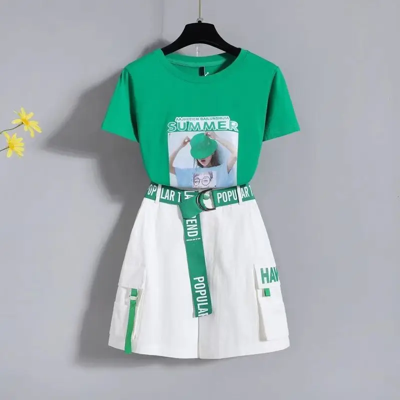 2024 Women's Set New Little Girl Style Fashion Young Summer Fashion Casual T-shirt and Shorts Two Piece Set Clothes for Women