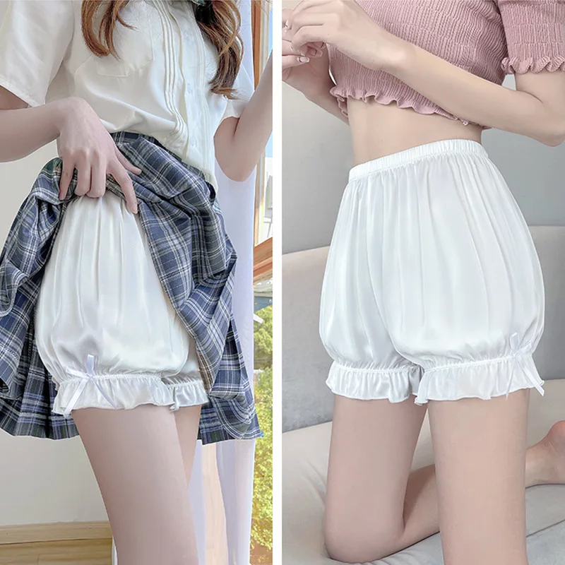VSVO Women's White Cotton Lace Lolita Maid Shorts Bloomers - Elastic Waist, Side Pockets, Medium - View #11
