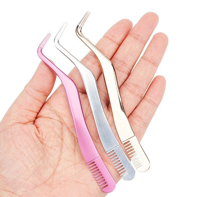 1 Pc Eyelash Comb Tweezers Stainless Steel Anti-Static Non-Magnetic Professional Pincet Lashes Extension Tweezers Makeup Tools 5